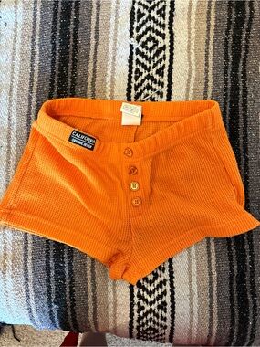 Bright Orange Waffle Knit Bike Shorts